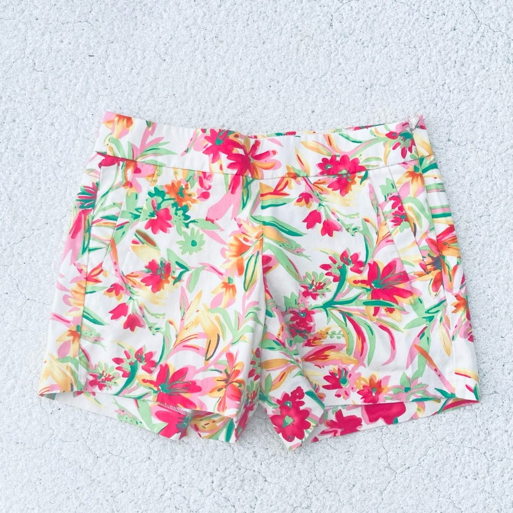 J. Crew Pink and Green Bermuda Shorts Vibrant Floral